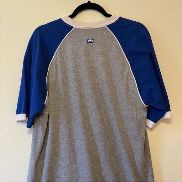 Y2K Ecko Unltd. M knit short sleeve t-shirt colorblock blue gray streetwear - Picture 6 of 7